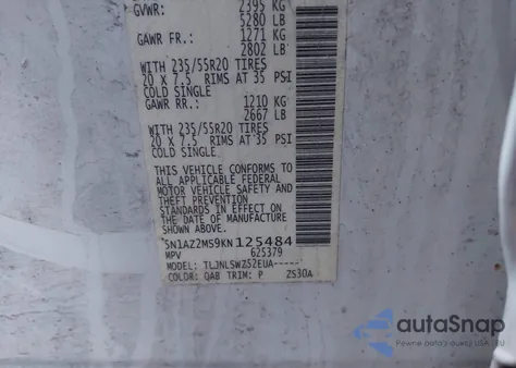 2019 Nissan Murano Platinum from USA, damaged, VIN 5N1AZ2MS9KN125484